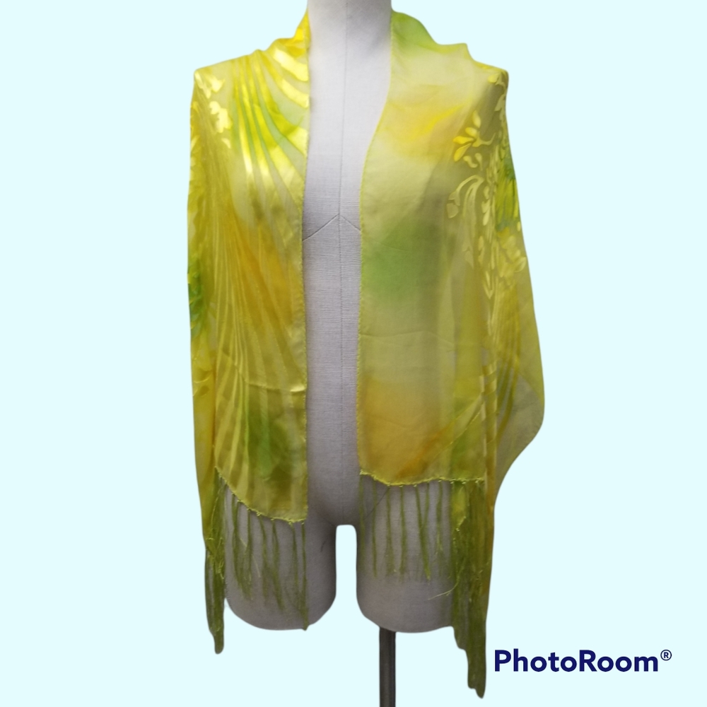 Women's Multicolor Sheer Floral Wrap Scarf With Fringes